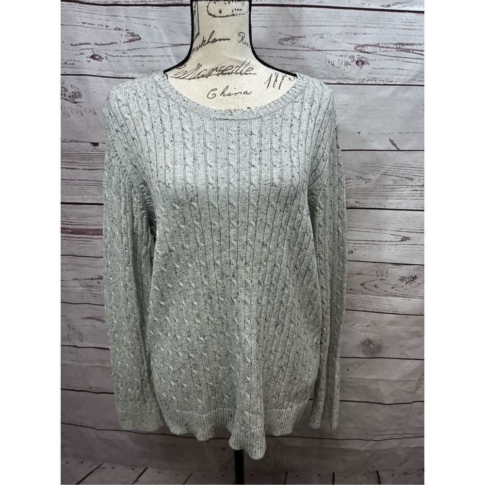 Croft & Barrow Womens XL‎ Gray Cable Knit Speckled Crew Neck Sweater Long Sleeve